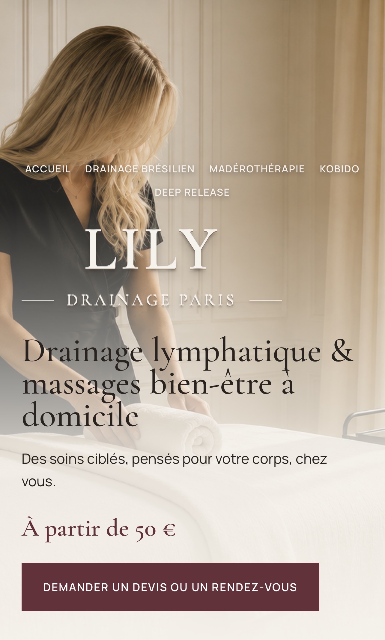 Page d'accueil du site Lily Drainage Paris réalisée par Atelier Web Paris
